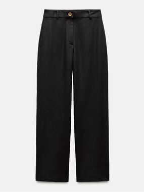 NWOT Zara Black Linen Pant Size XS Wide Leg Viral Relaxed Fit Casual Trendy